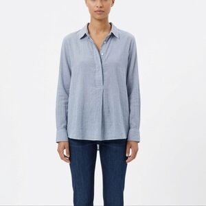 Elizabeth and James Blue Striped 100% Cotton Popover Blouse Size L Fluid Coastal